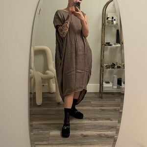 BLACK CRANE LINEN GATHERED BACK COCOON DRESS SIZE S